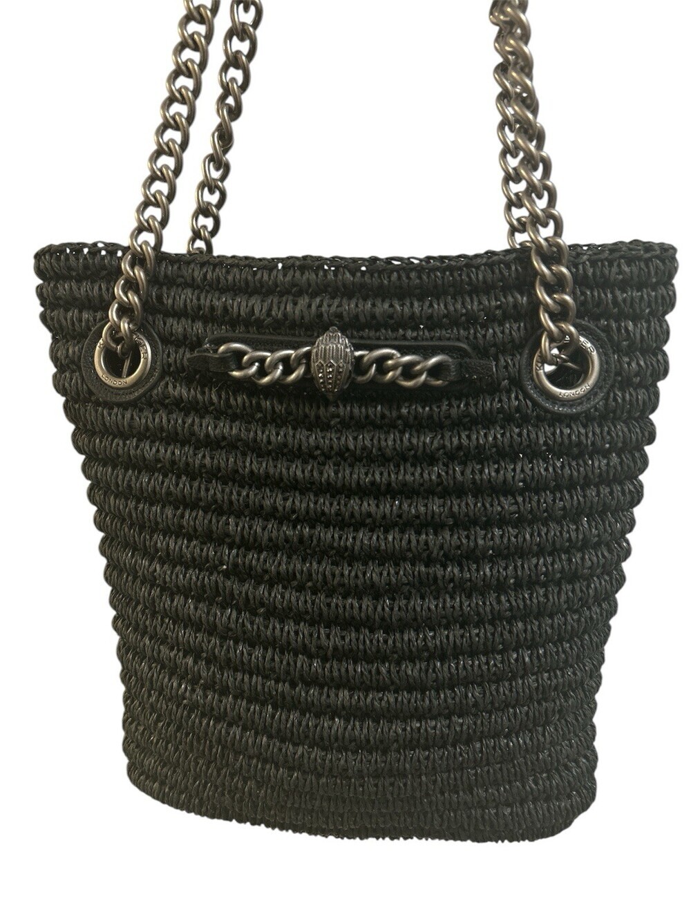 NWOT Kurt Geiger London Small Chelsea Raffia Tote Bag Color Black - Picture 2 of 6